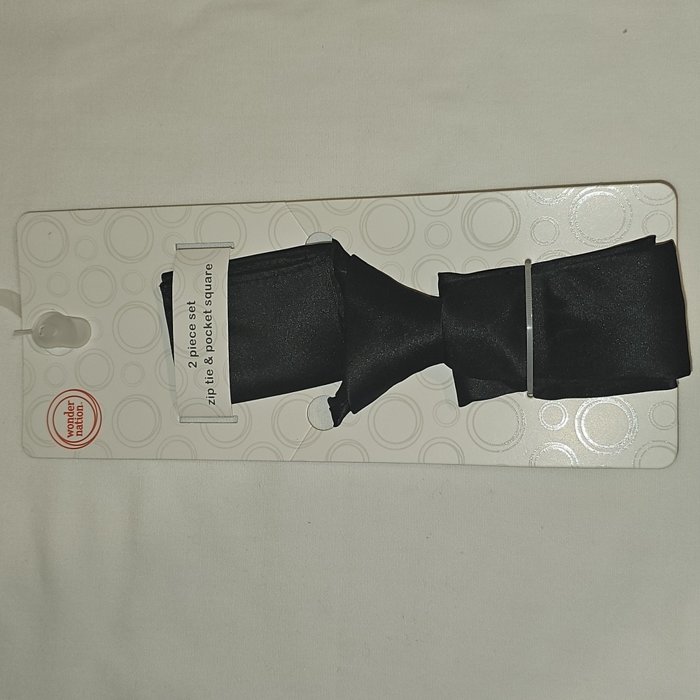 Wonder Nation Boys Zip Necktie and Pocket Square Set 2-Piece, Black New